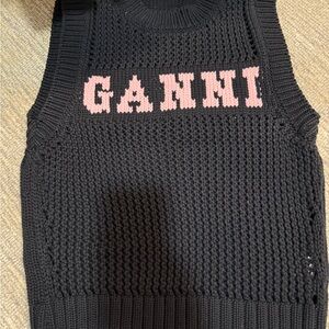 Ganni Black Knit Vest with Pink Lettering